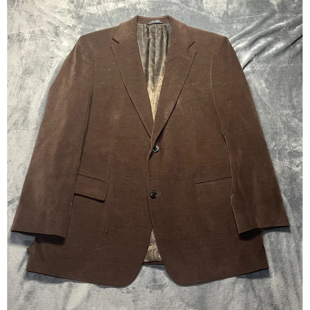 Hugo Boss Velvet Blazer Men's 46R Brown Sport Coat Jacket Stretch Paisley Lined